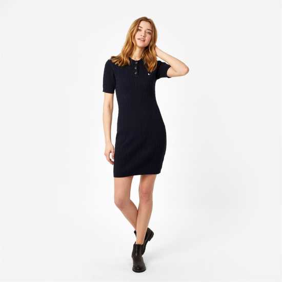 Jack Wills Polo Cable Knitted Mini Dress Navy Дамски пуловери и жилетки