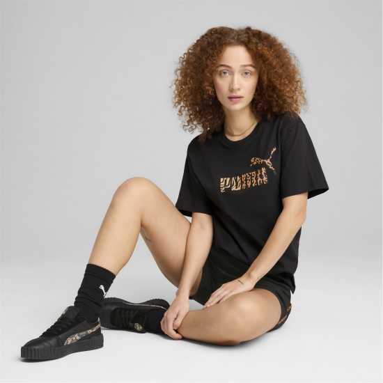 Puma Women's Regular Fit Logo T-Shirt Черно Животно 