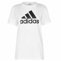 Adidas Essentials Logo T-Shirt Womens White/Black Дамски тениски с яка