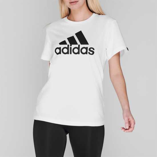 Adidas Essentials Logo T-Shirt Womens White/Black Дамски тениски с яка