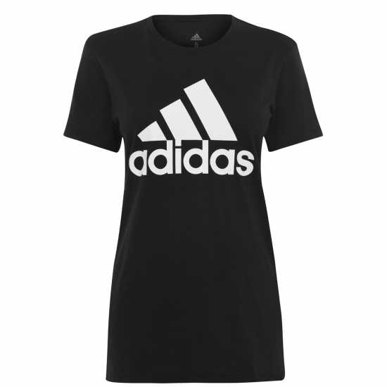 Adidas Essentials Logo T-Shirt Womens Black/White Дамски тениски с яка