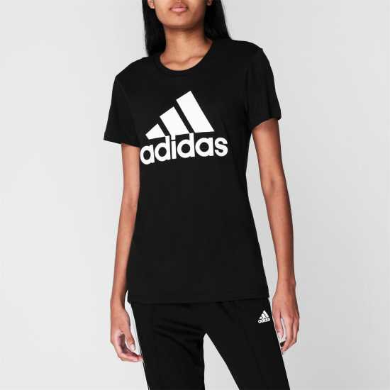 Adidas Essentials Logo T-Shirt Womens Black/White Дамски тениски с яка