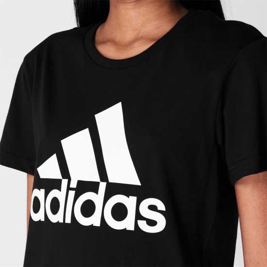Adidas Essentials Logo T-Shirt Womens Black/White - Дамски тениски с яка