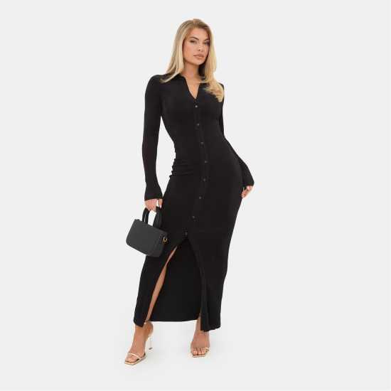 I Saw It First Long Sleeve Button Maxi Dress Black I Saw It First Long Sleeve Button Maxi Dress Black