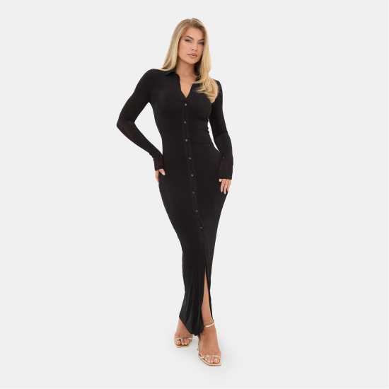 I Saw It First Long Sleeve Button Maxi Dress Black I Saw It First Long Sleeve Button Maxi Dress Black