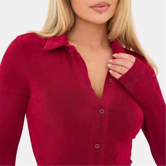 I Saw It First Long Sleeve Button Maxi Dress Burgundy 