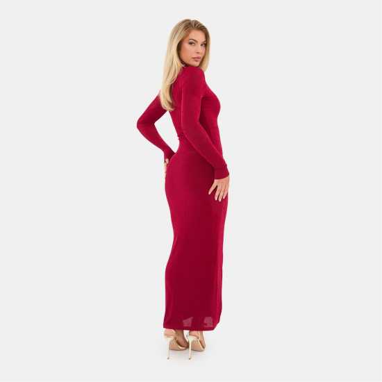 I Saw It First Long Sleeve Button Maxi Dress Burgundy 