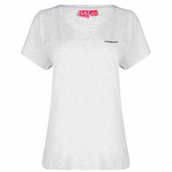 La Gear Дамска Тениска V-Образно Деколте V Neck T Shirt Ladies Ice Grey Marl Дамски тениски с яка