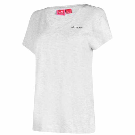 La Gear Дамска Тениска V-Образно Деколте V Neck T Shirt Ladies Ice Grey Marl - Дамски тениски с яка