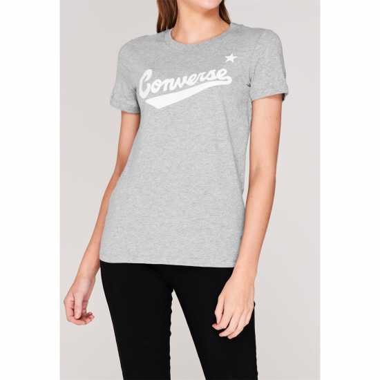 Converse Дамска Тениска Nova Logo T Shirt Ladies Grey Heather - Дамски тениски и фланелки