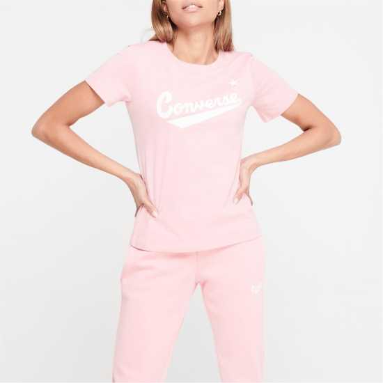 Converse Дамска Тениска Nova Logo T Shirt Ladies Coastal Pink Дамски тениски и фланелки