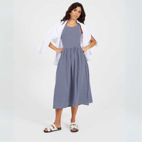 Brave Soul Средна Рокля Midi Dress Ld99 Navy/White Brave Soul Средна Рокля Midi Dress Ld99 Navy/White