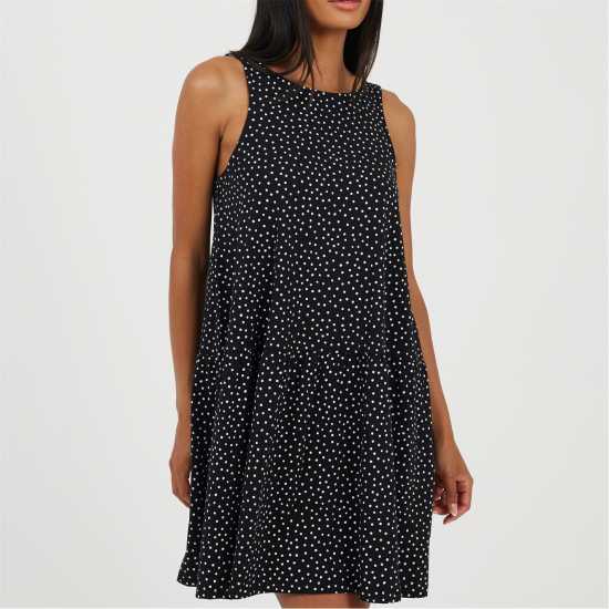 Brave Soul Потник Без Ръкав Women's V-Neck Sleeveless Shirt Dress Черно/Бяло 