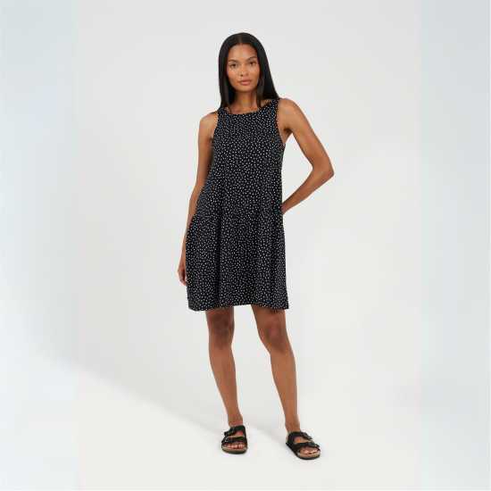 Brave Soul Потник Без Ръкав Women's V-Neck Sleeveless Shirt Dress Черно/Бяло 