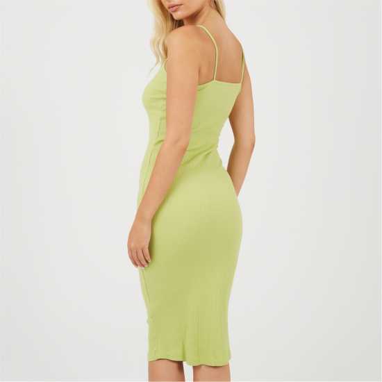 Brave Soul Дамска Рокля Women's Heavy Rib Bodycon Dress Лайм 