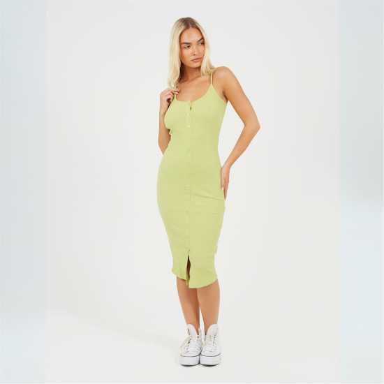 Brave Soul Дамска Рокля Women's Heavy Rib Bodycon Dress Лайм 