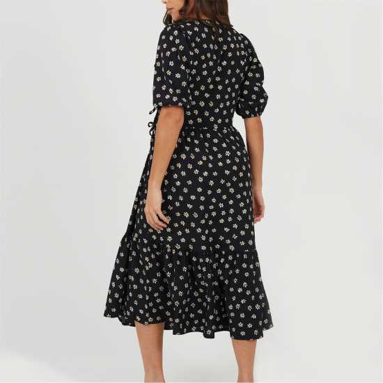 Brave Soul Women's V Neck Wrap Dress Black/White 