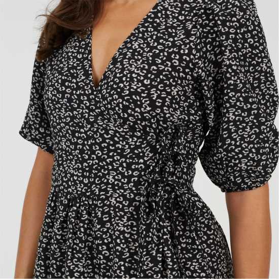 Brave Soul Women's V Neck Wrap Dress Black/White 