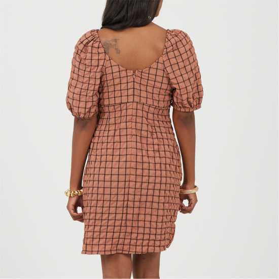 Brave Soul Women's Puff Sleeve Mini Dress Rust/Black 