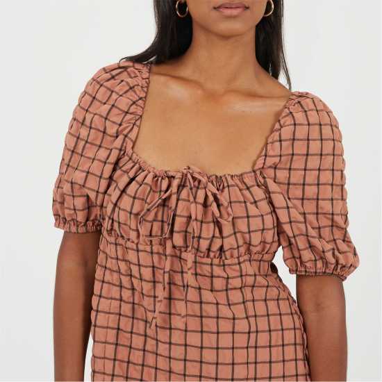 Brave Soul Women's Puff Sleeve Mini Dress Rust/Black 