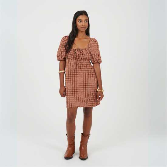 Brave Soul Women's Puff Sleeve Mini Dress Rust/Black 