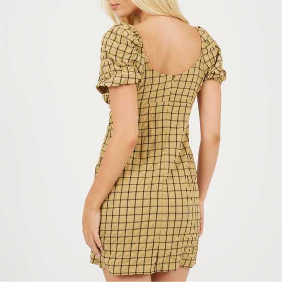 Brave Soul Women's Puff Sleeve Mini Dress Mustard/Black 