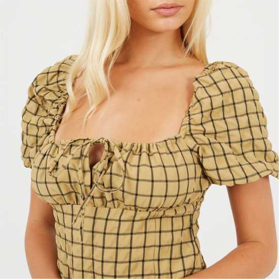 Brave Soul Women's Puff Sleeve Mini Dress Mustard/Black 