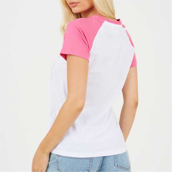 Brave Soul Womens Contrat Raglan Sleeve T-Shirt With Hawaii Graphic White/Coral 