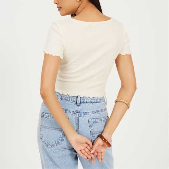 Brave Soul Bs Womens Lettuce Hem Button Through T-Shirt Cream Brave Soul Bs Womens Lettuce Hem Button Through T-Shirt Cream