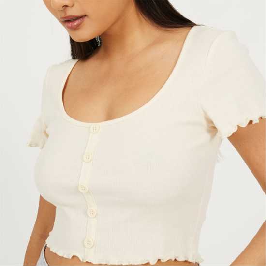 Brave Soul Bs Womens Lettuce Hem Button Through T-Shirt Cream Brave Soul Bs Womens Lettuce Hem Button Through T-Shirt Cream