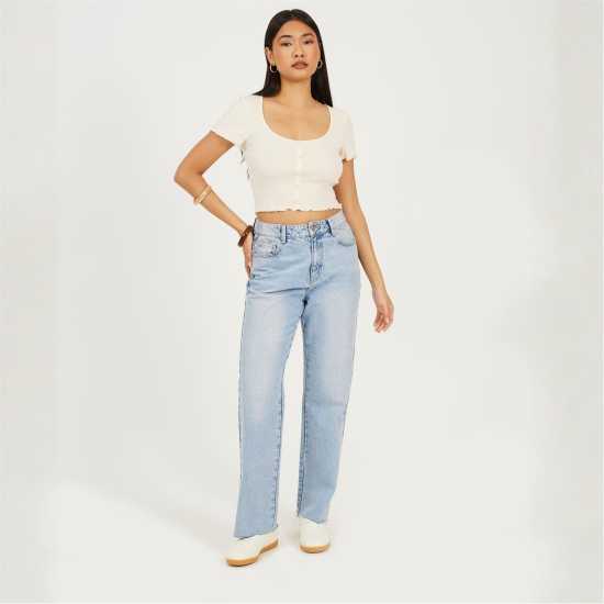 Brave Soul Bs Womens Lettuce Hem Button Through T-Shirt Cream Brave Soul Bs Womens Lettuce Hem Button Through T-Shirt Cream