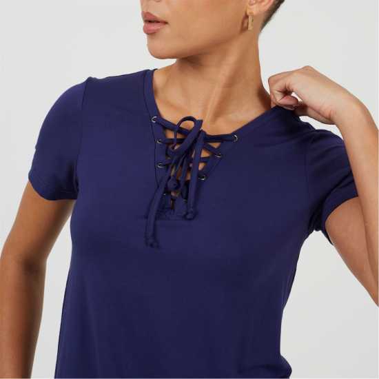 Brave Soul Bs Womens Tie Detail Eyelet Neck T-Shirt Summer Navy Brave Soul Bs Womens Tie Detail Eyelet Neck T-Shirt Summer Navy