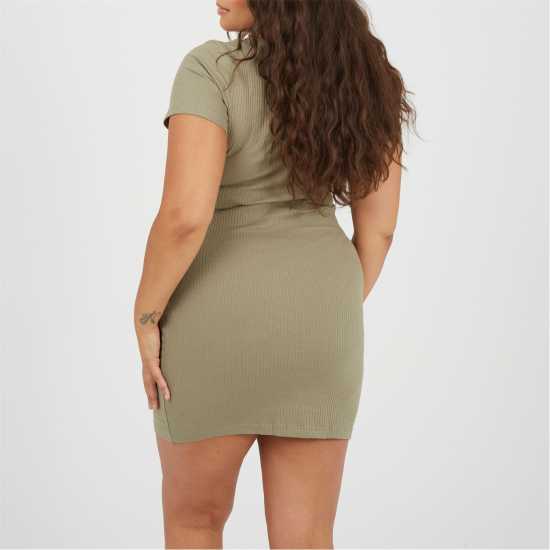 Brave Soul Womens Plus Size Short Sleeve Mini Dress With Button Detail Khaki 