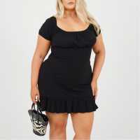 Brave Soul Plus Size Milk Maid Dress with Puff Sleeve Black 
