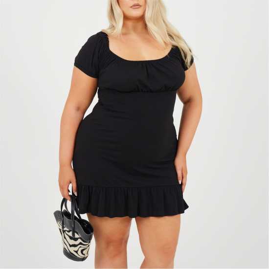 Brave Soul Plus Size Milk Maid Dress with Puff Sleeve Black Brave Soul Plus Size Milk Maid Dress with Puff Sleeve Black