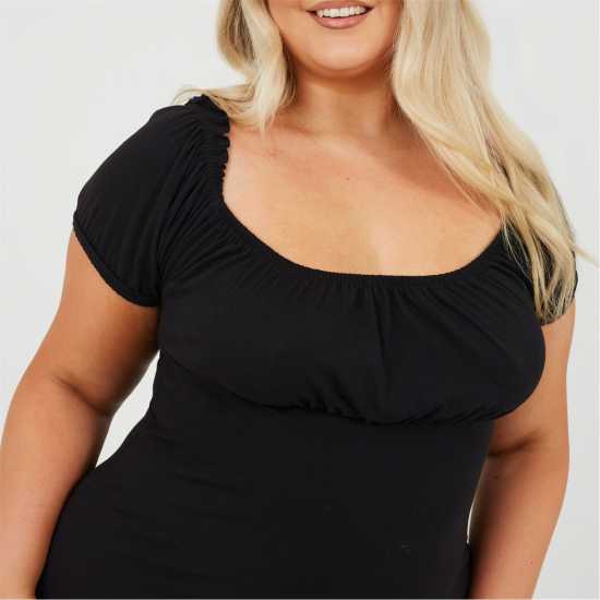 Brave Soul Plus Size Milk Maid Dress with Puff Sleeve Black Brave Soul Plus Size Milk Maid Dress with Puff Sleeve Black