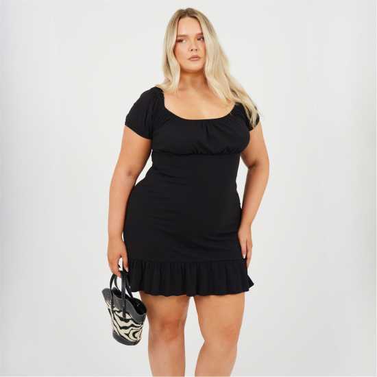 Brave Soul Plus Size Milk Maid Dress with Puff Sleeve Black Brave Soul Plus Size Milk Maid Dress with Puff Sleeve Black