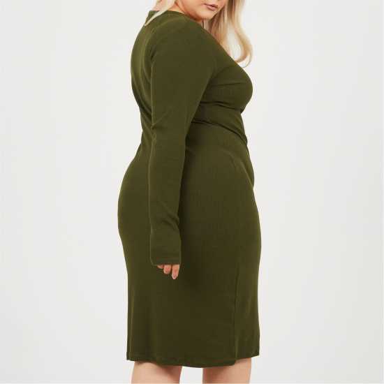 Brave Soul Средна Рокля Womens Plus Size Long Sleeve Midi Dress With Notch Neck Detail Dark Khaki Brave Soul Средна Рокля Womens Plus Size Long Sleeve Midi Dress With Notch Neck Detail Dark Khaki