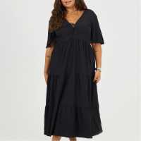 Brave Soul Средна Рокля Bs Plus Size Midi Dress With Tie Detail Black 