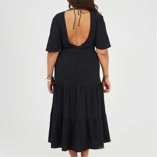 Brave Soul Средна Рокля Bs Plus Size Midi Dress With Tie Detail Black 