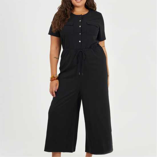 Brave Soul Bs Plus Size Utility Style Jumpsuit With Drawcord Waist Black 