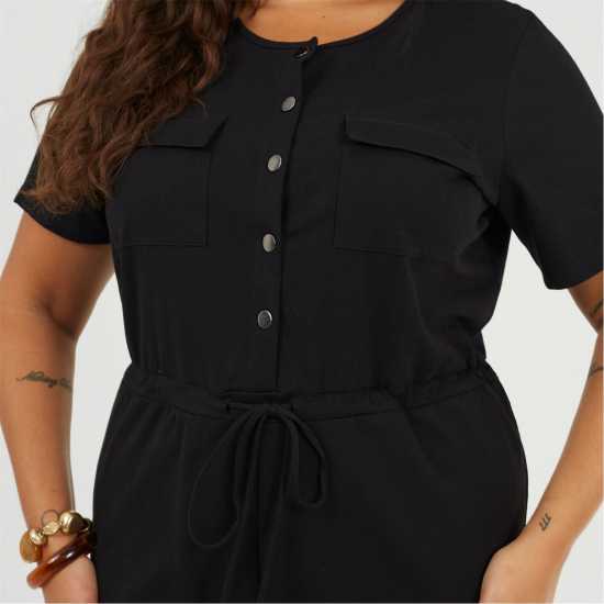 Brave Soul Bs Plus Size Utility Style Jumpsuit With Drawcord Waist Black 