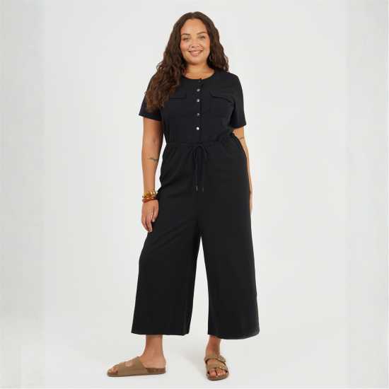 Brave Soul Bs Plus Size Utility Style Jumpsuit With Drawcord Waist Black 