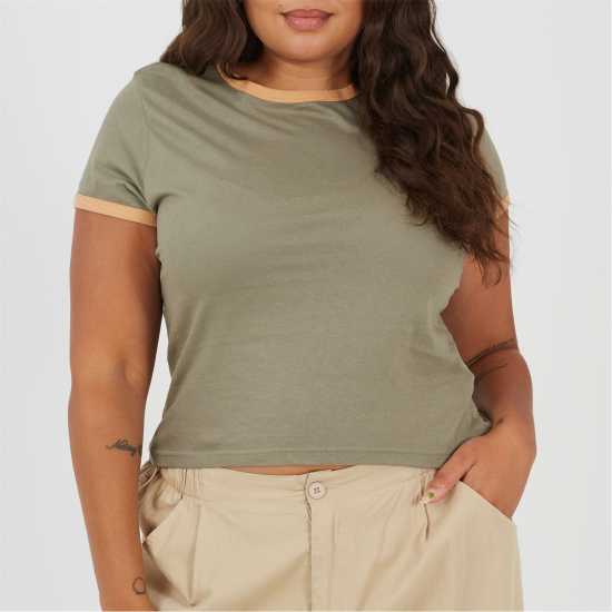 Brave Soul Bs Plus Size Short Sleeve T-Shit With Contrast Neck And Sleeve Rib KHAKI/CAMEL Brave Soul Bs Plus Size Short Sleeve T-Shit With Contrast Neck And Sleeve Rib KHAKI/CAMEL