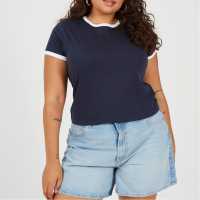 Brave Soul Bs Plus Size Short Sleeve T-Shit With Contrast Neck And Sleeve Rib Navy/White Brave Soul Bs Plus Size Short Sleeve T-Shit With Contrast Neck And Sleeve Rib Navy/White