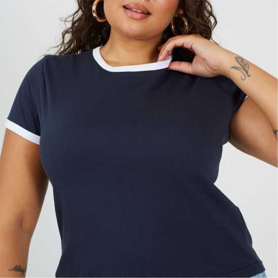 Brave Soul Bs Plus Size Short Sleeve T-Shit With Contrast Neck And Sleeve Rib Navy/White Brave Soul Bs Plus Size Short Sleeve T-Shit With Contrast Neck And Sleeve Rib Navy/White