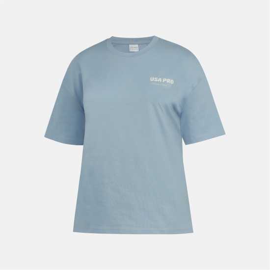 Usa Pro Women's Graphic Cotton Short Sleeve Oversized T-Shirt Brunera Blue Usa Pro Women's Graphic Cotton Short Sleeve Oversized T-Shirt Brunera Blue
