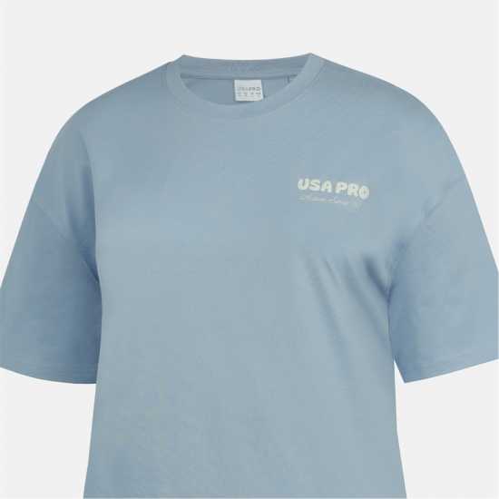 Usa Pro Women's Graphic Cotton Short Sleeve Oversized T-Shirt Brunera Blue Usa Pro Women's Graphic Cotton Short Sleeve Oversized T-Shirt Brunera Blue