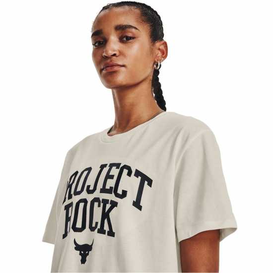 Under Armour Project Rock Heavyweight Campus T-Shirt Ivory/Black - Дамски тениски и фланелки
