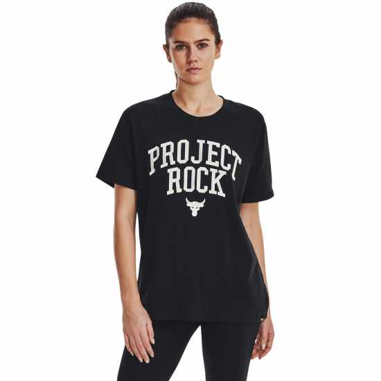 Дамски тениски и фланелки Under Armour Project Rock Heavyweight Campus T-Shirt Womens Черно/Бело Under Armour Project Rock Heavyweight Campus T-Shirt Womens Черно/Бело Дамски тениски и фланелки
